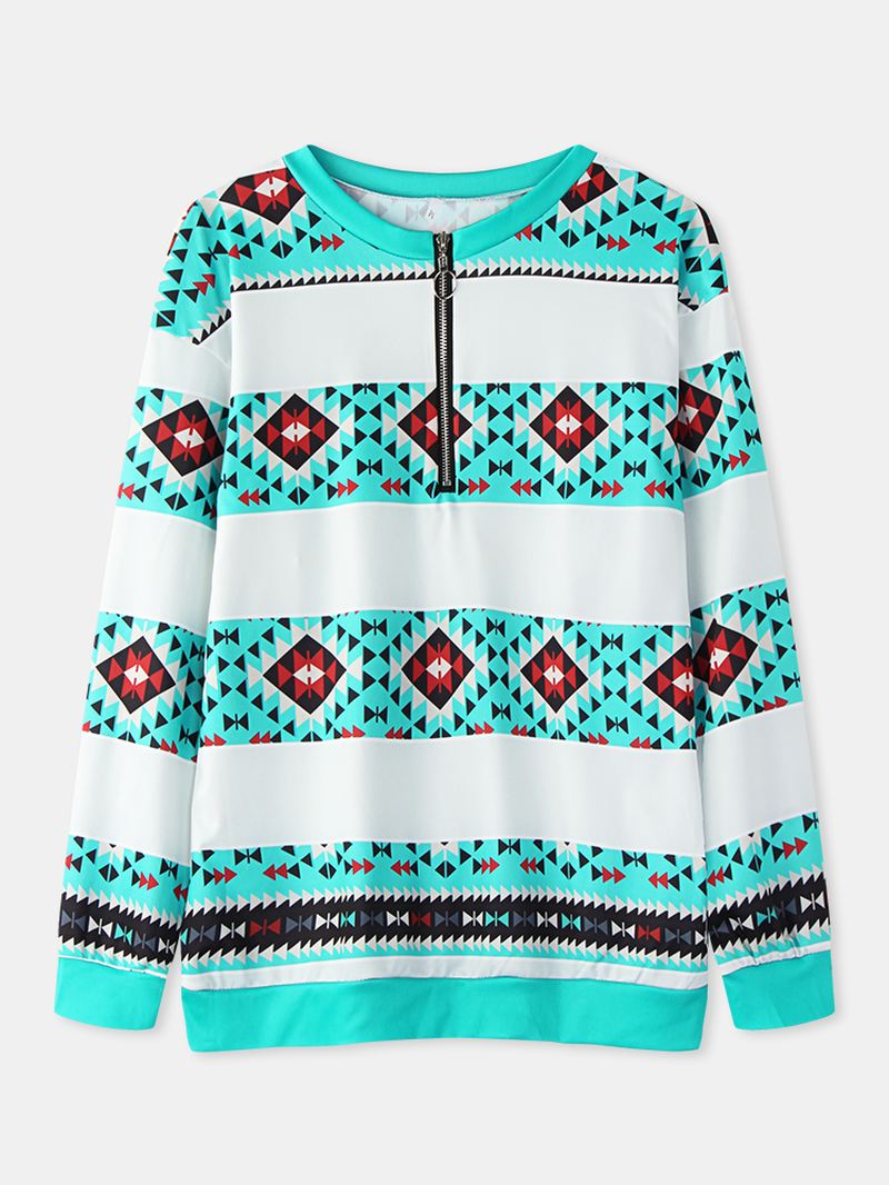 Kvinder Geometri Med Tryk Halv Lynlås Front Pullover Etnisk Stil Sweatshirt