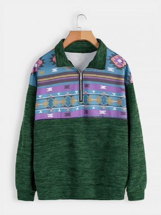 Kvinder Geometrisk Med Tryk Langærmet Lynlås Revers Sweatshirt