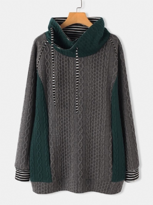 Kvinder Kabelstrikket Stribet Patchwork Sweater Casual Langærmede Jacquard Sweatshirts