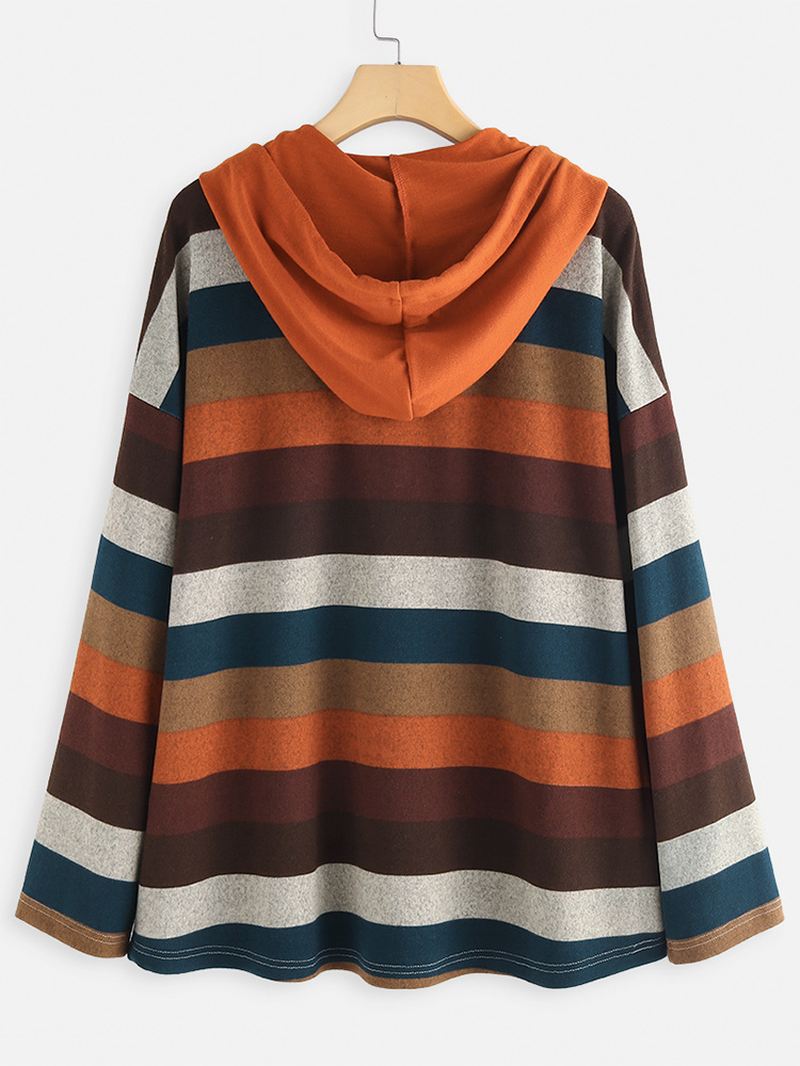 Kvinder Kontrastfarve Stripe Patchwork Hættetrøje