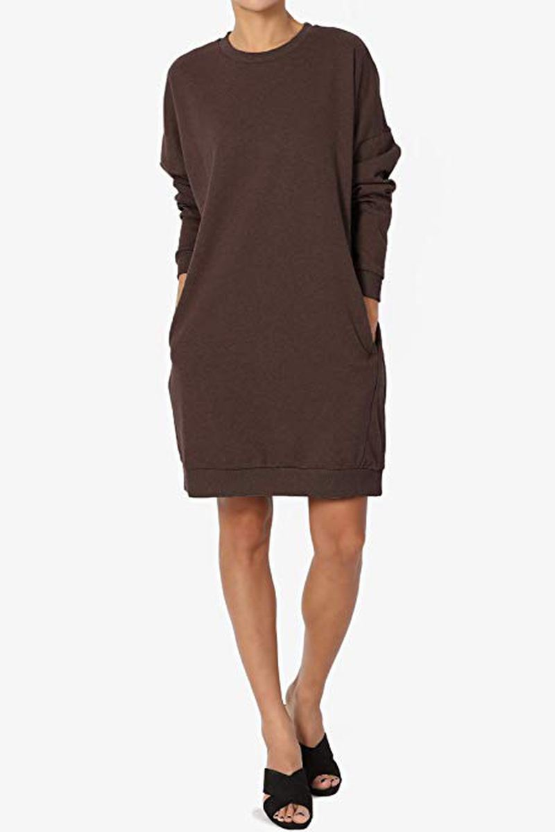 Kvinder Langærmet Rund Hals Solid Pullover Løs Hættetrøje Sweatshirt Kjole