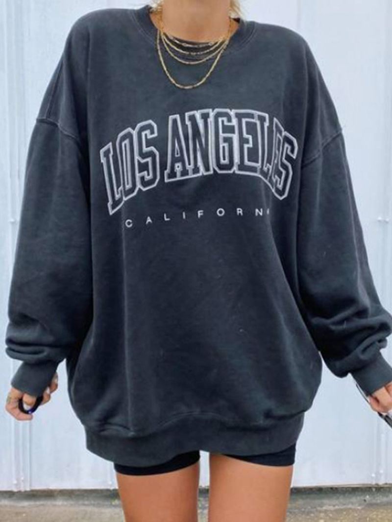 Kvinder Letter Med Tryk Drop Shoulder Pullover Simple Navy Sweatshirt