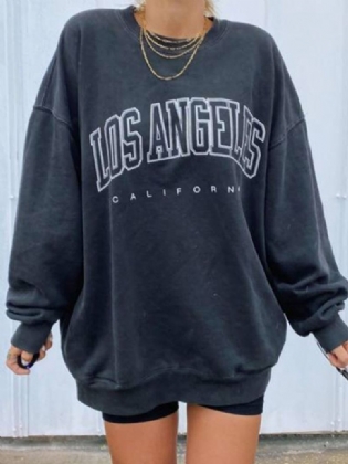 Kvinder Letter Med Tryk Drop Shoulder Pullover Simple Navy Sweatshirt