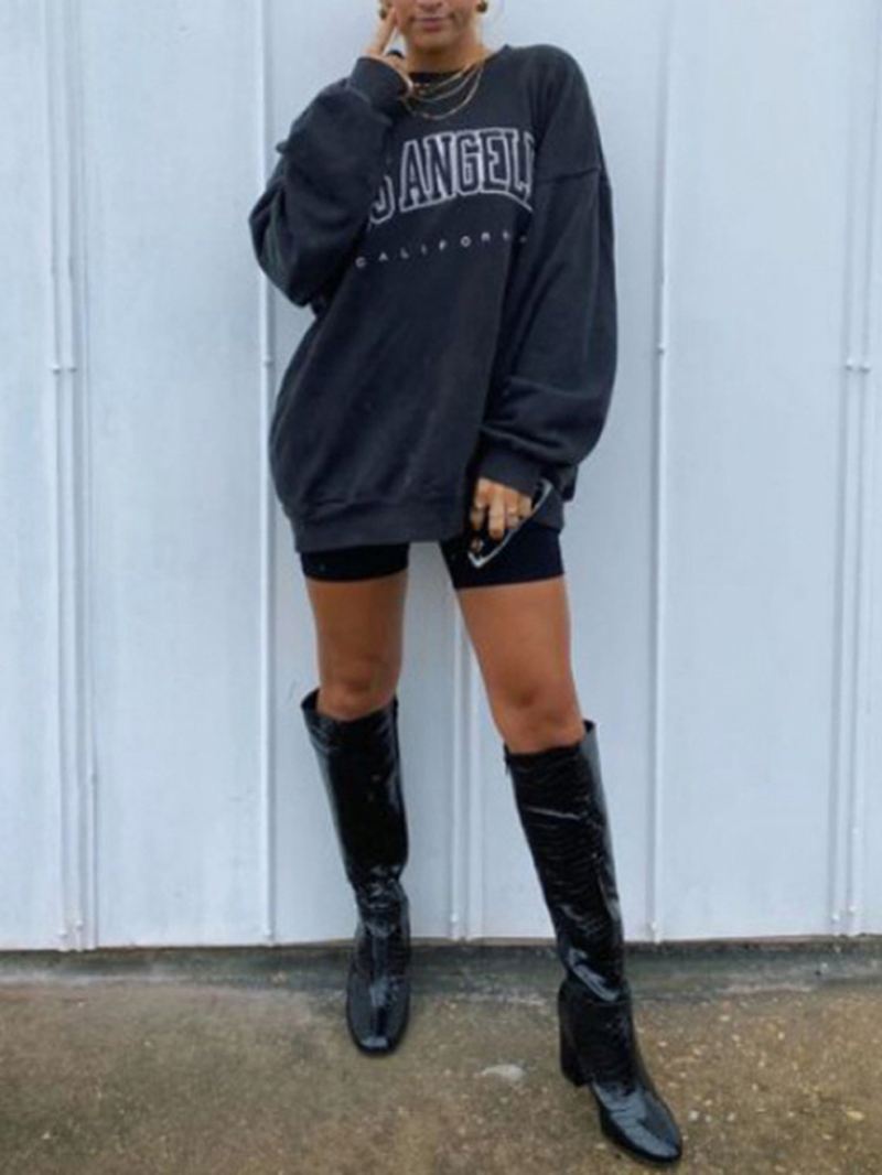 Kvinder Letter Med Tryk Drop Shoulder Pullover Simple Navy Sweatshirt