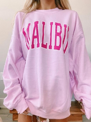 Kvinder Letter Med Tryk Pink Pullover Sweatshirts Med Rund Hals