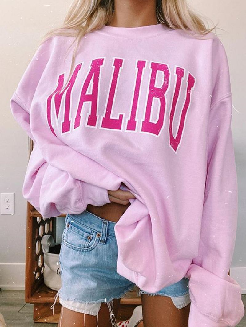 Kvinder Letter Med Tryk Pink Pullover Sweatshirts Med Rund Hals