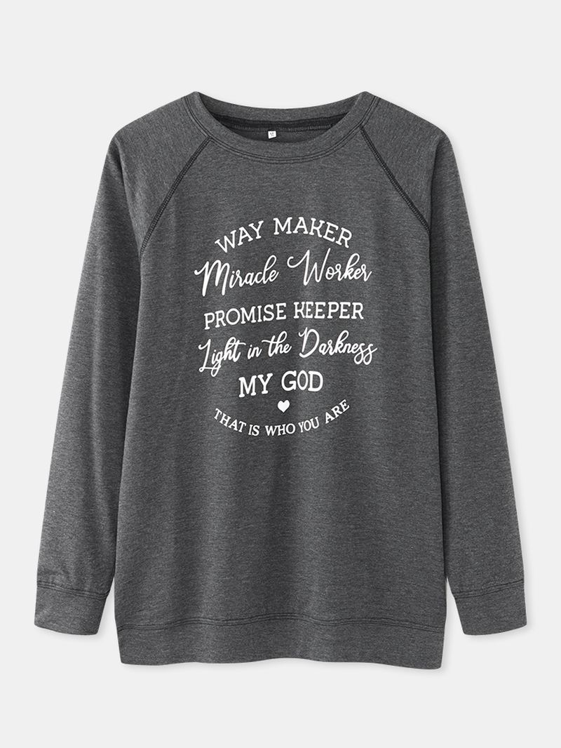 Kvinder Letter Slogan Trykt O-hals Raglan Sleeve Simple Sweatshirts