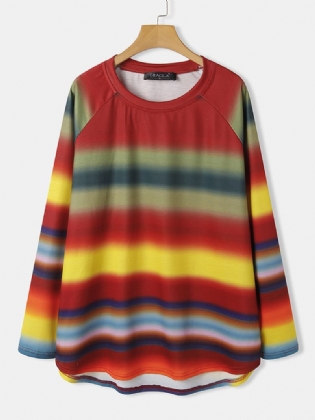 Kvinder Multi Colour Ombre Stribet O-hals Raglan Sleeve Casual Sweatshirts