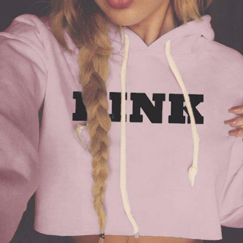 Kvinder Oversized Hættetrøjer Jumper Sweatshirt Kvinde Pink Cropped Top