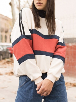 Kvinder Patchwork Farve Langærmede Sweatshirts Med Høj Hals