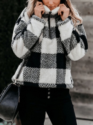 Kvinder Plaid Med Tryk Halv Lynlås Front Pullover Sweatshirts Varme Frakker