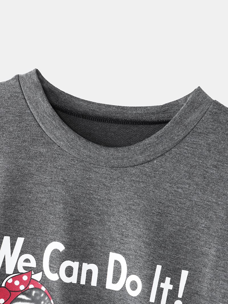 Kvinder Slogan Figur Med Tryk Rund Hals Afslappet Drop Skulder Sweatshirts