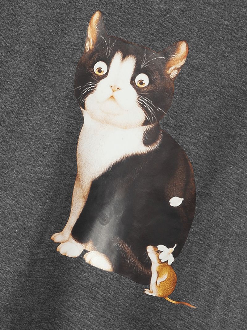 Kvinder Sød Kat Grafik Rund Hals Afslappet Raglan Ærmer Sweatshirts