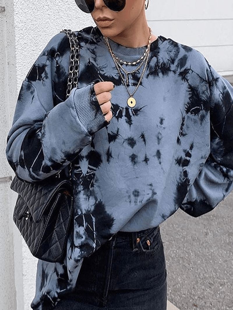 Kvinder Tie-dye Med Tryk Rund Hals Loose Fit Pullover Sweatshirt