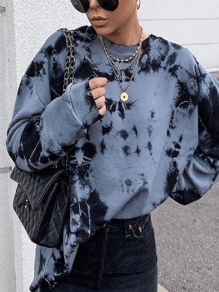 Kvinder Tie-dye Med Tryk Rund Hals Loose Fit Pullover Sweatshirt