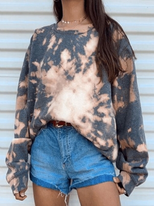 Kvinder Tie Dye Rund Hals Løs Pullover Langærmede Sweatshirts