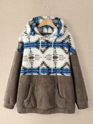 Kvinder Tribal Patchwork Snøre Snøre Casual Homewear Lam Løs Hættetrøje
