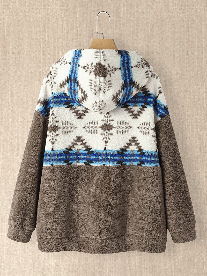 Kvinder Tribal Patchwork Snøre Snøre Casual Homewear Lam Løs Hættetrøje