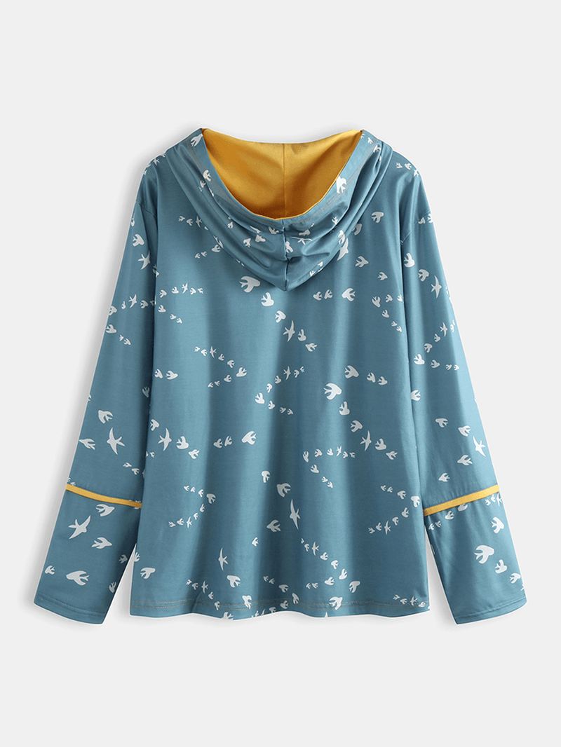 Langærmet Med Tryk Hættetrøje Afslappet Sweatshirt Hættetrøje