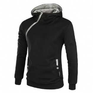 Mænd Afslappet Ensfarvede Sportshættetrøjer Mode Lynlås Tyk Langærmet Sweatshirt Med Hætte