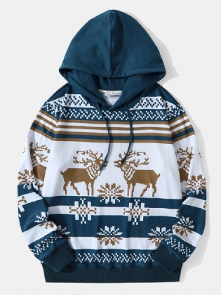 Mænd Christmas Snow Elk Kontrasttryk Afslappet Hættetrøje