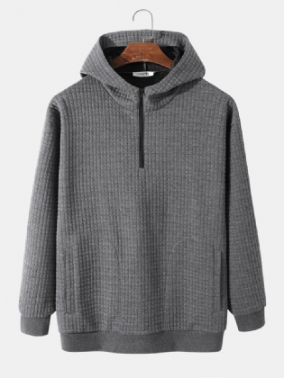 Mænd Corduroy Solid Half Zip Simple Drop Shoulder Casual Hættetrøje
