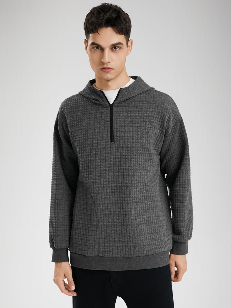 Mænd Corduroy Solid Half Zip Simple Drop Shoulder Casual Hættetrøje