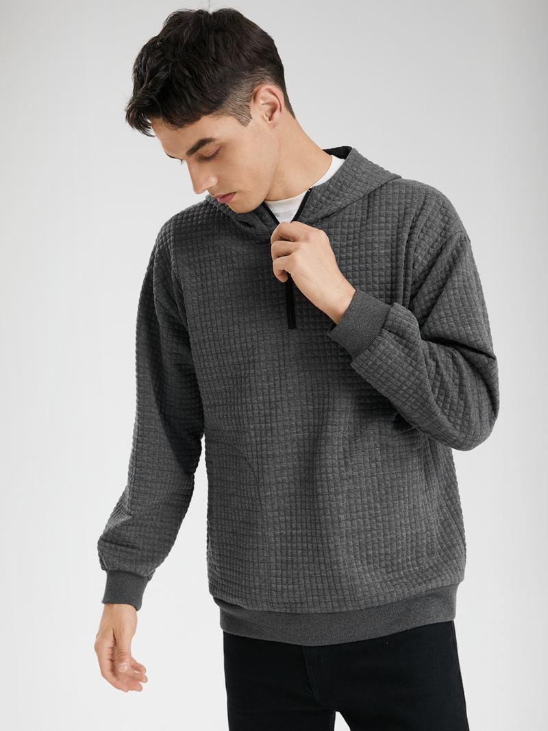 Mænd Corduroy Solid Half Zip Simple Drop Shoulder Casual Hættetrøje