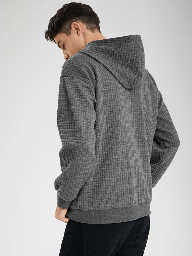 Mænd Corduroy Solid Half Zip Simple Drop Shoulder Casual Hættetrøje