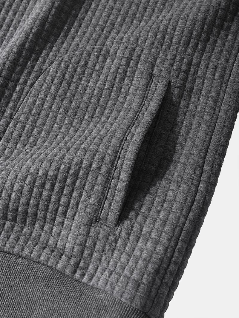 Mænd Corduroy Solid Half Zip Simple Drop Shoulder Casual Hættetrøje