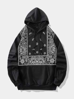 Mænd Cotton Paisley Kangaroo Pocket Drop Shoulder Hættetrøje