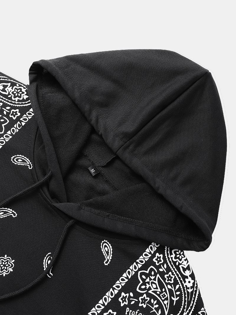 Mænd Cotton Paisley Kangaroo Pocket Drop Shoulder Hættetrøje