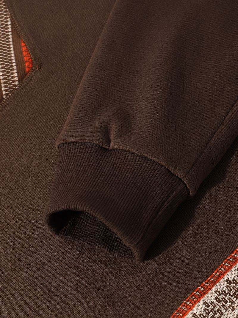 Mænd Der Splejser Etnisk Stil Med Knapkrave Kænguru-lomme-trøje Sweatshirt