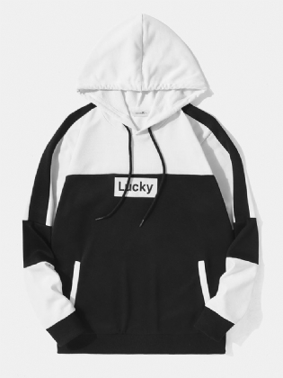 Mænd Lucky Letter Patchwork Lommer Snøre Casual Hættetrøje