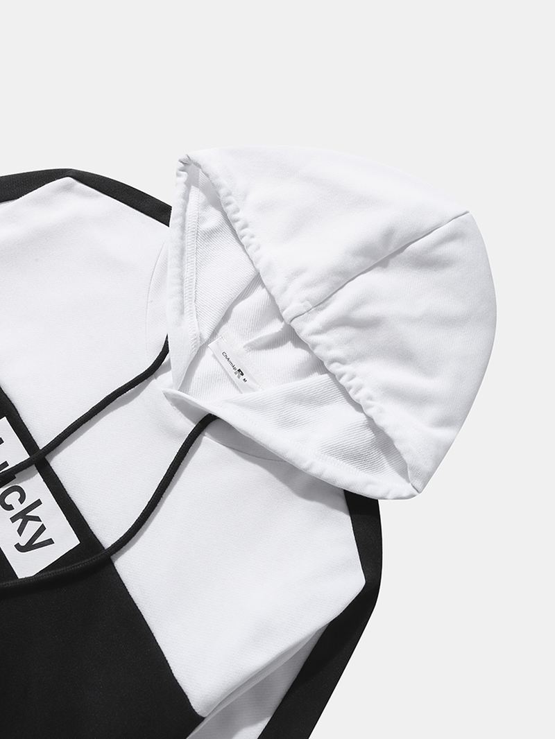 Mænd Lucky Letter Patchwork Lommer Snøre Casual Hættetrøje
