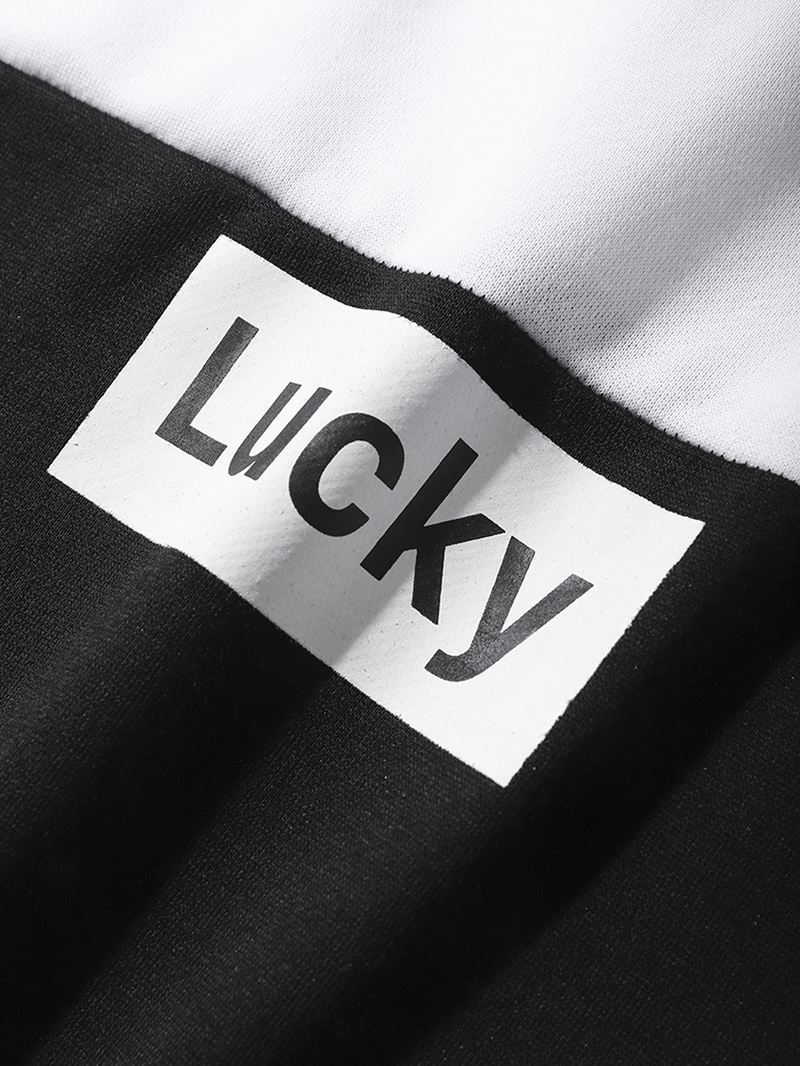 Mænd Lucky Letter Patchwork Lommer Snøre Casual Hættetrøje
