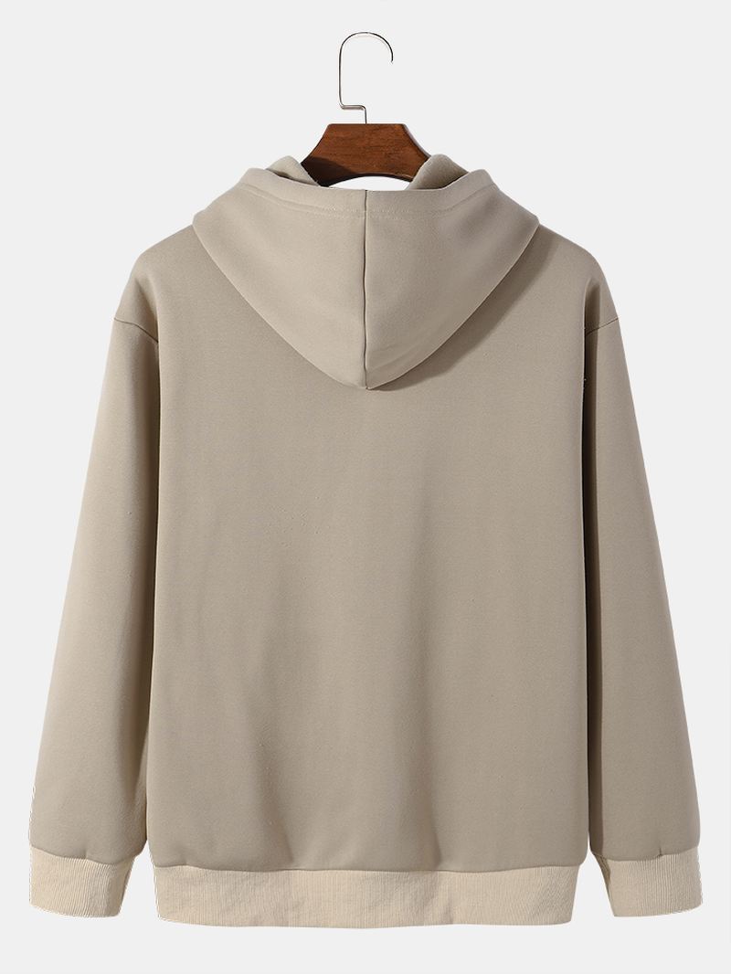 Mænd Solid Letter Kangaroo Pocket Sweatshirt Med Snøre Og Hætte