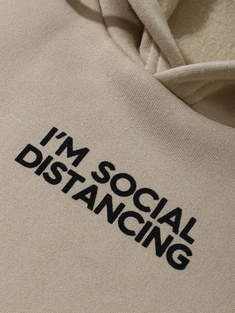 Mænd Solid Letter Kangaroo Pocket Sweatshirt Med Snøre Og Hætte