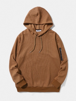 Mænd Solid Side Pocket Lynlås Snøre Hættetrøjer
