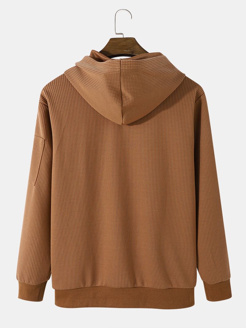 Mænd Solid Side Pocket Lynlås Snøre Hættetrøjer