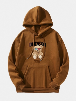 Mænd Teddy Bear Letter Printed Drop Shoulder Kangaroo Pocket Hooded Sweatshirt