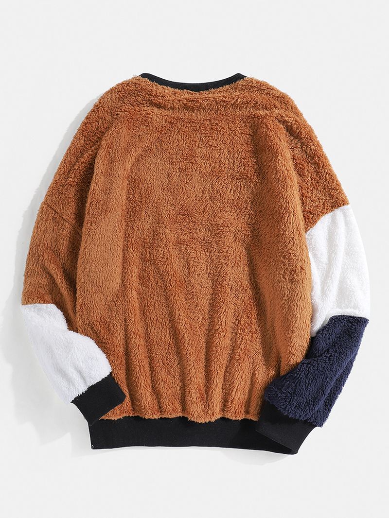 Mænd Teddy Patchwork Kontrastfarve Blok Langærmet Pullover Hættetrøjer