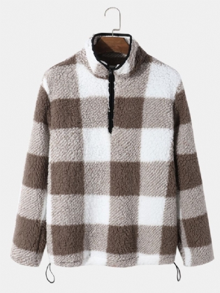 Mænd Teddy Pullover Løs Halv Lynlås Snøre Hem Revers Pullover Sweatshirt