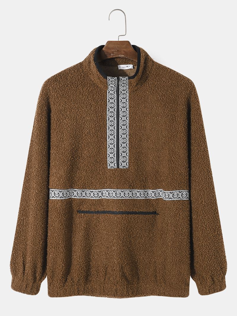 Mænd Teddy Tribal Zip Pocket Half Zip Pattern Pullover Pullover Sweatshirt