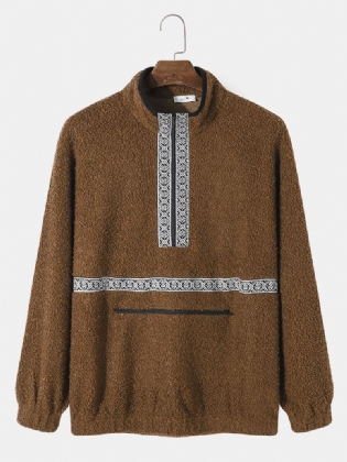 Mænd Teddy Tribal Zip Pocket Half Zip Pattern Pullover Pullover Sweatshirt