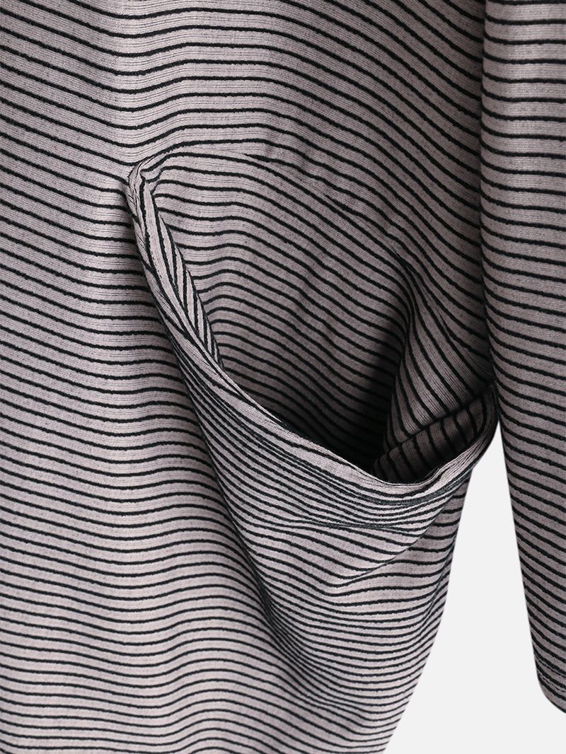 Pockets Stripe Uregelmæssig Langærmet Hættetrøje