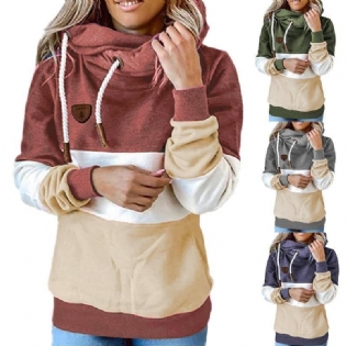 Vinter Kvinder Kontrastsøm Rullekrave Med Hætte Casual Solid Kontrast Langærmet Hættetrøje Sweatshirt Toppe