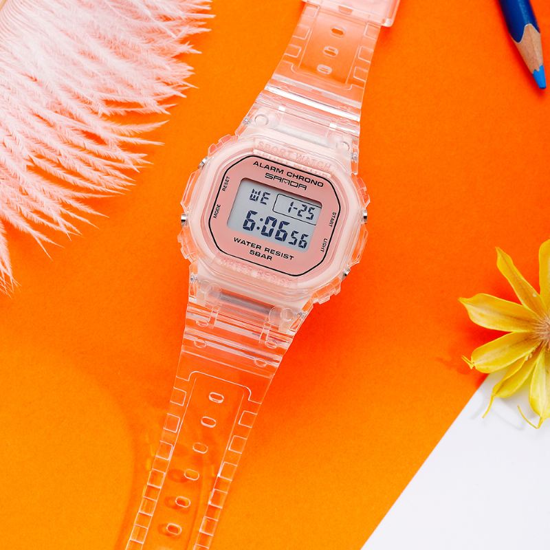 Gennemsigtig Rem Frisk Farve Mode Lysende Display Stopur Coupole Digital Watch