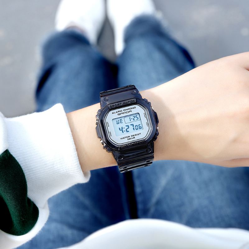 Gennemsigtig Rem Frisk Farve Mode Lysende Display Stopur Coupole Digital Watch