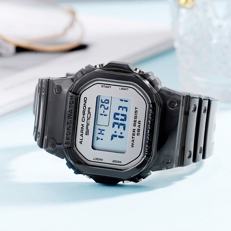 Gennemsigtig Rem Frisk Farve Mode Lysende Display Stopur Coupole Digital Watch